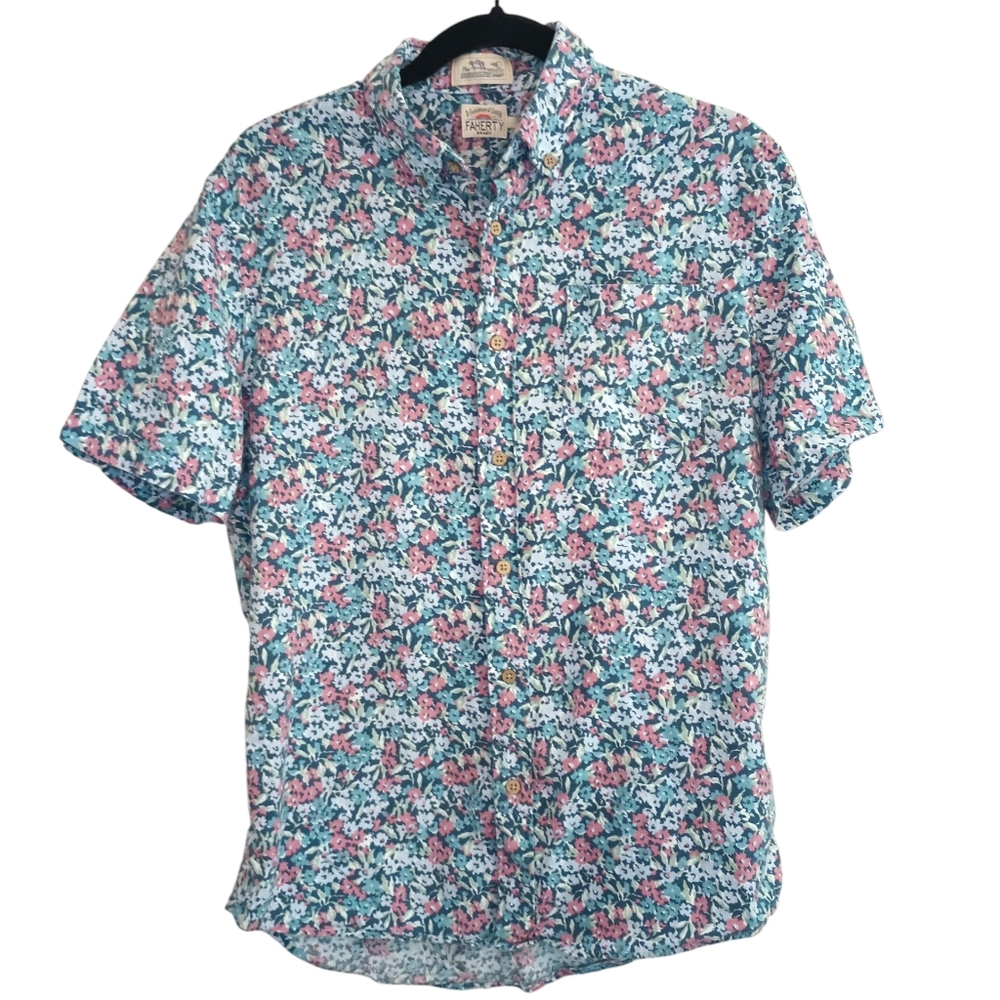 Faherty Breeze Shirt Floral Short Sleeve Linen Blend Sz Medium